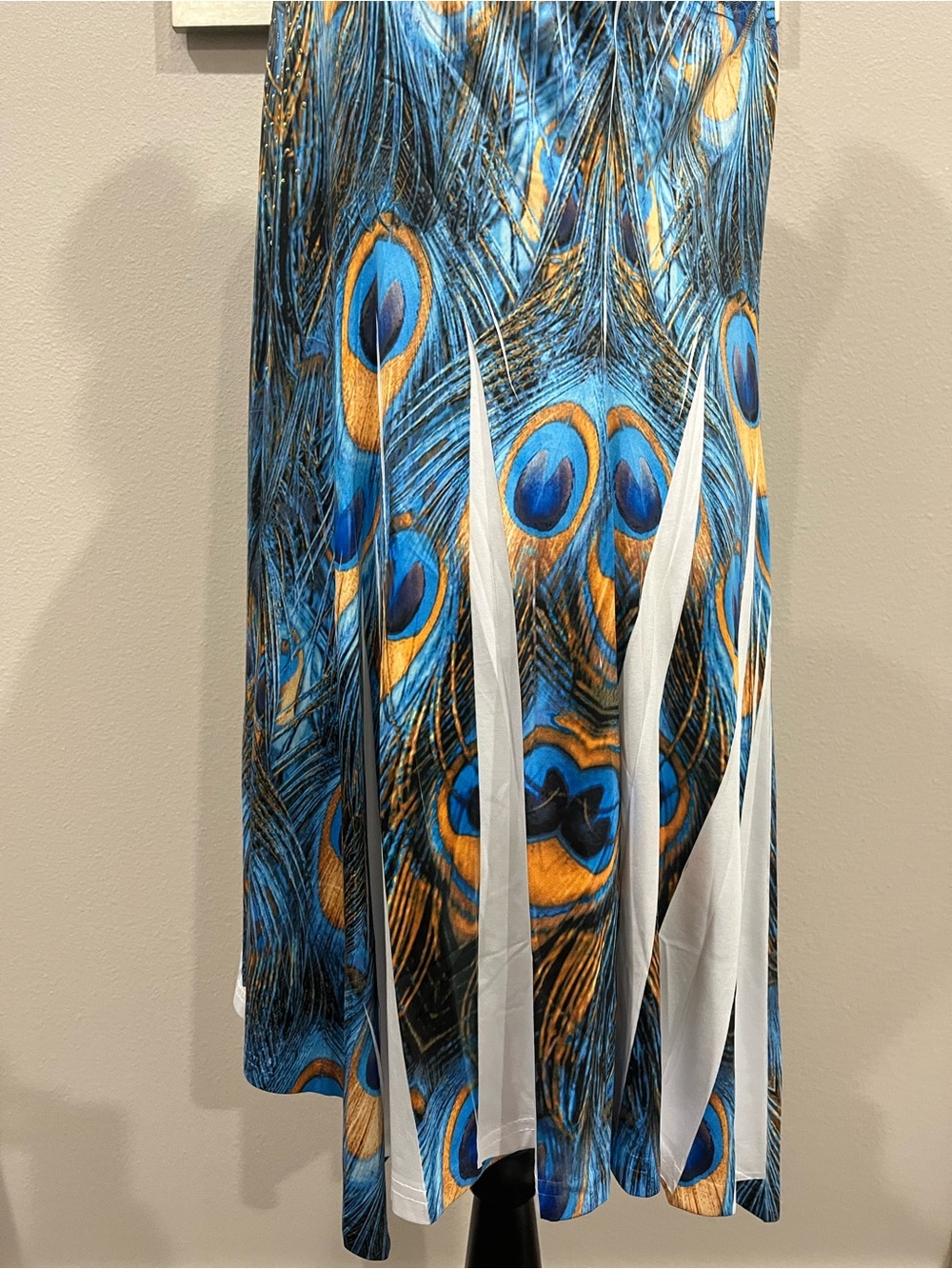 NWT India Boutique Blue Peacock Feather Embellished Asymmetric Hem Tank Dress OS - Picture 6 of 8